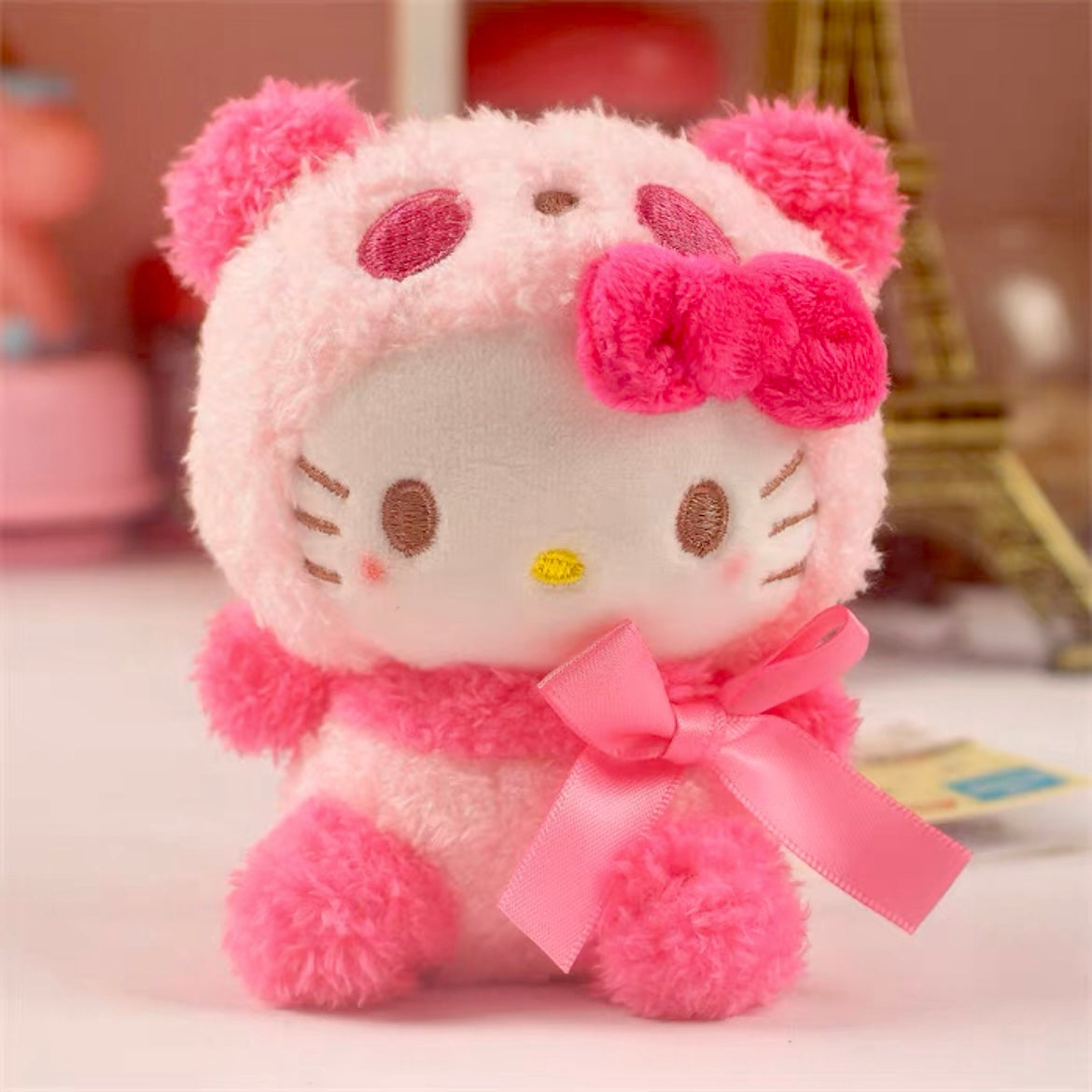 Hello Kitty Sanrio with Pink Panda Hat Plush Toy Keychain