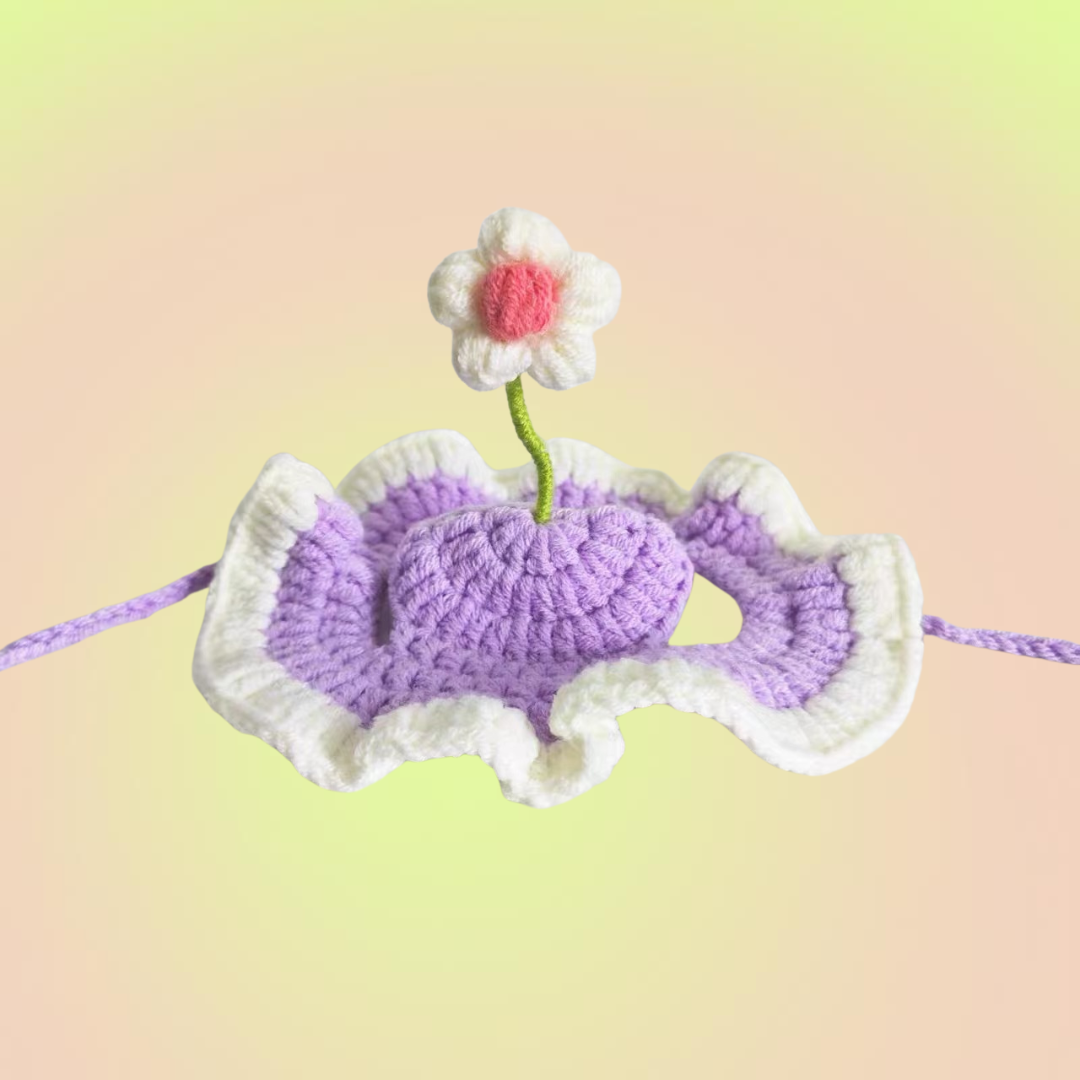 Pet Adjustable Knitting Hat with Ear Holes for Cats and Dogs - Yellow Flower