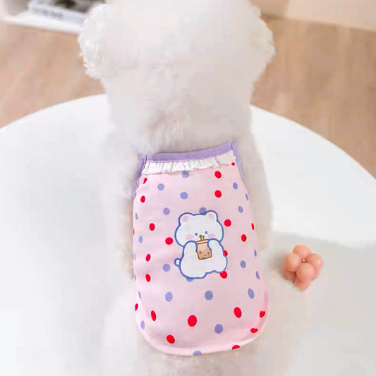 Milk Tea Boba Bear Polka Dot Summer Tank Top for Cats and Dogs - Lil Wild Pets