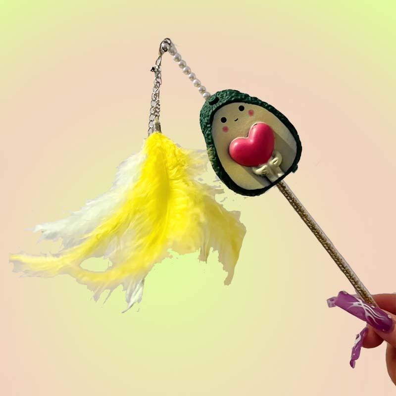 Squeaky Avocado Teaser Toy with Feather for Cats - Lil Wild Pets