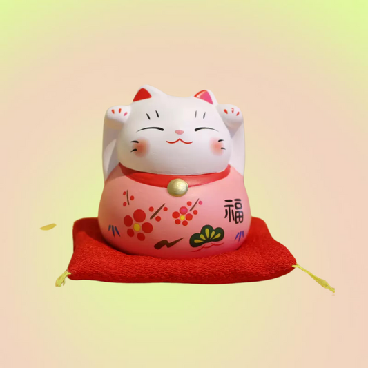 Ceramic Maneki Neko Pink Luck and Love Cat - 3in