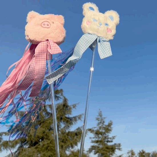 Plush Pink Piggy Teaser Wand Toy with Strings for Cats - Lil Wild Pets