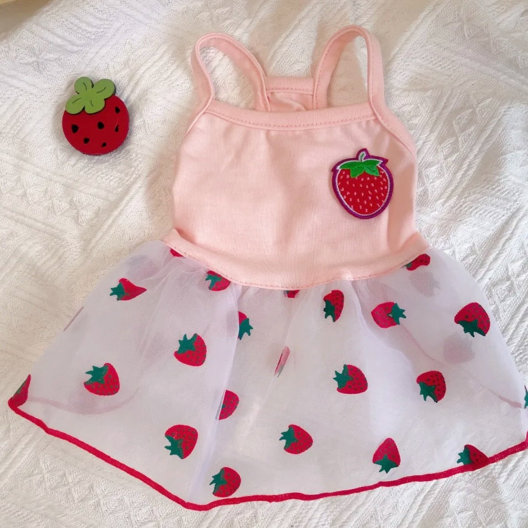 Pink Strawberry Princess Mesh Summer Dress for Cats and Dogs - Lil Wild Pets