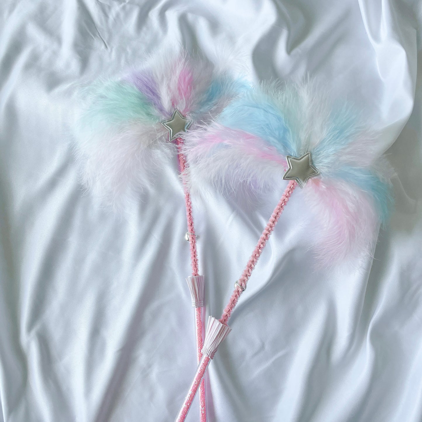 Colorful Feather Fan Teaser Wand Toy with Bells for Cats - Lil Wild Pets