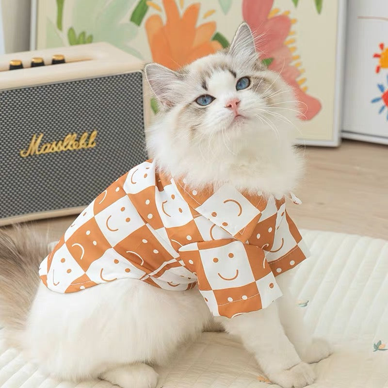 Brown Smily Face Checked Shirt for Cats and Dogs - Lil Wild Pets