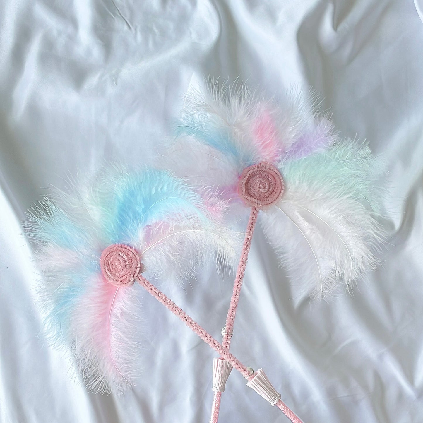 Colorful Feather Fan Teaser Wand Toy with Bells for Cats - Lil Wild Pets