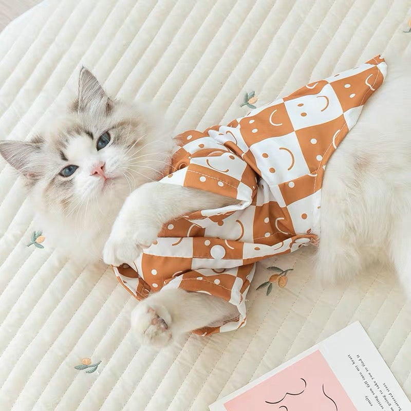 Brown Smily Face Checked Shirt for Cats and Dogs - Lil Wild Pets