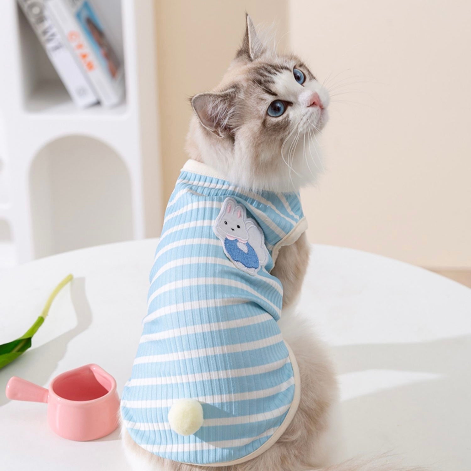 Blue Striped Bunny Tank Summer T-Shirt for Cats and Dogs - Lil Wild Pets