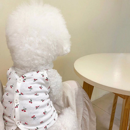 Cherry Print Button Up Tank Summer T-Shirt for Cats and Dogs - Lil Wild Pets