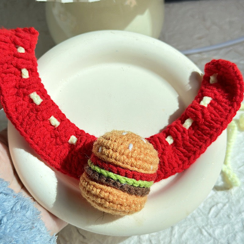 Knit Hamburger Handmade Crochet Pet Bib Accessory Collar for Cats and Dogs - Lil Wild Pets
