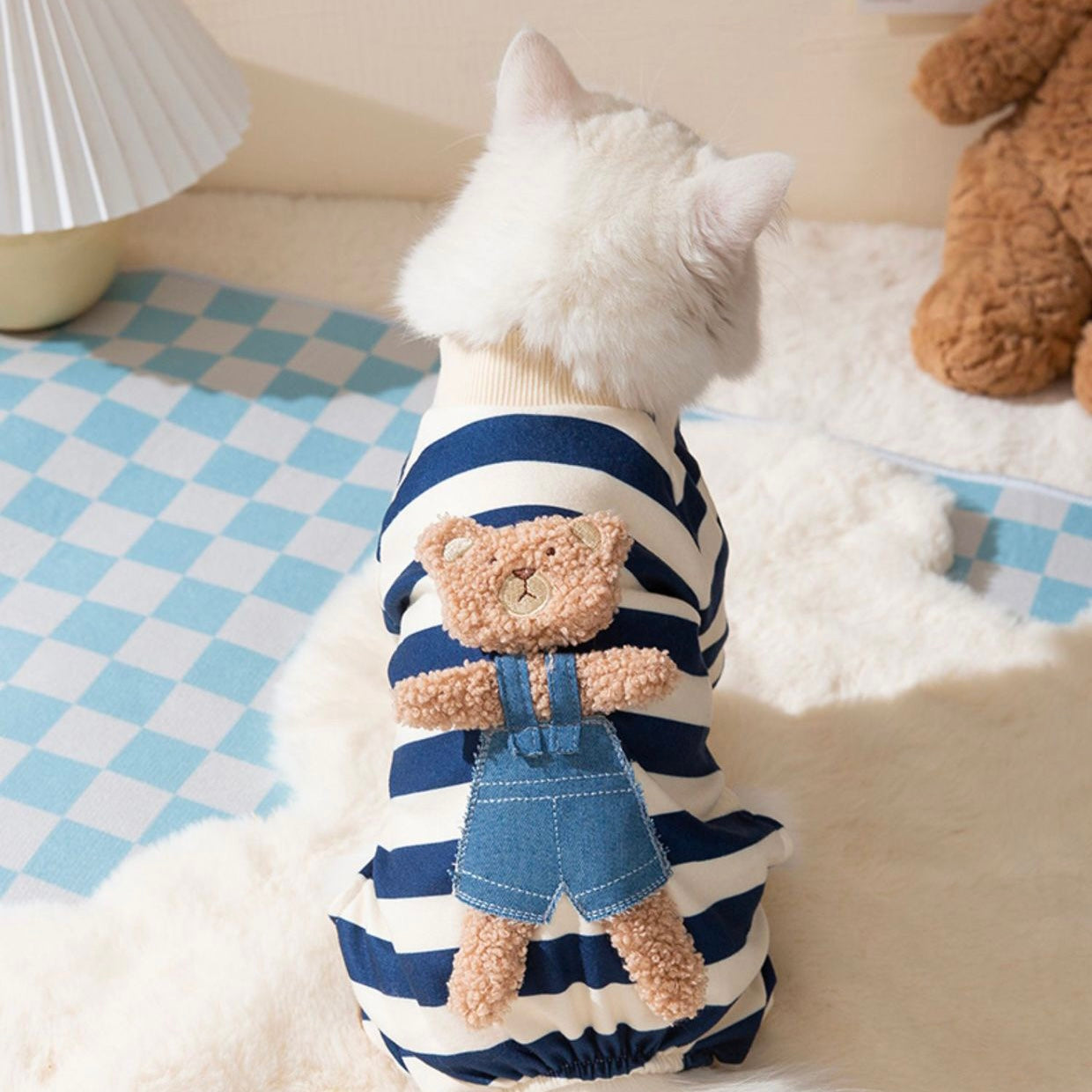 Teddy Bear Blue Stripe Soft Onesie Pajama T-Shirt for Cats and Dogs - Lil Wild Pets