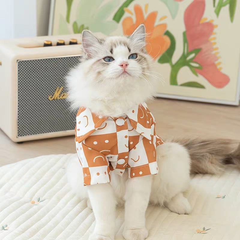Brown Smily Face Checked Shirt for Cats and Dogs - Lil Wild Pets