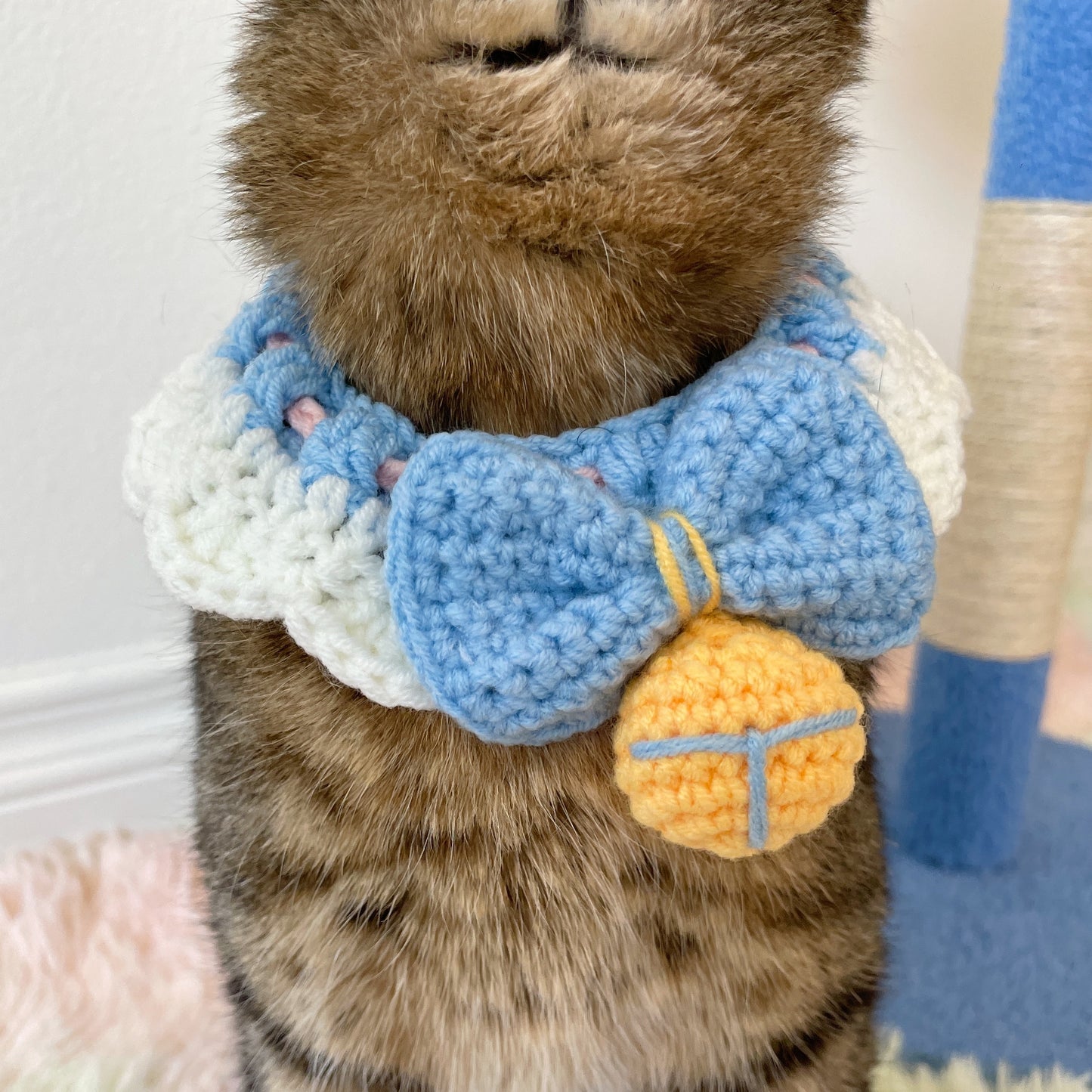 Blue Bow with Bell Knit Handmade Crochet Bib Accessory for Cats and Dogs - Lil Wild Pets