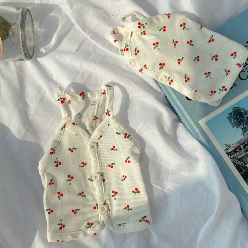 Cherry Print Button Up Tank Summer T-Shirt for Cats and Dogs - Lil Wild Pets