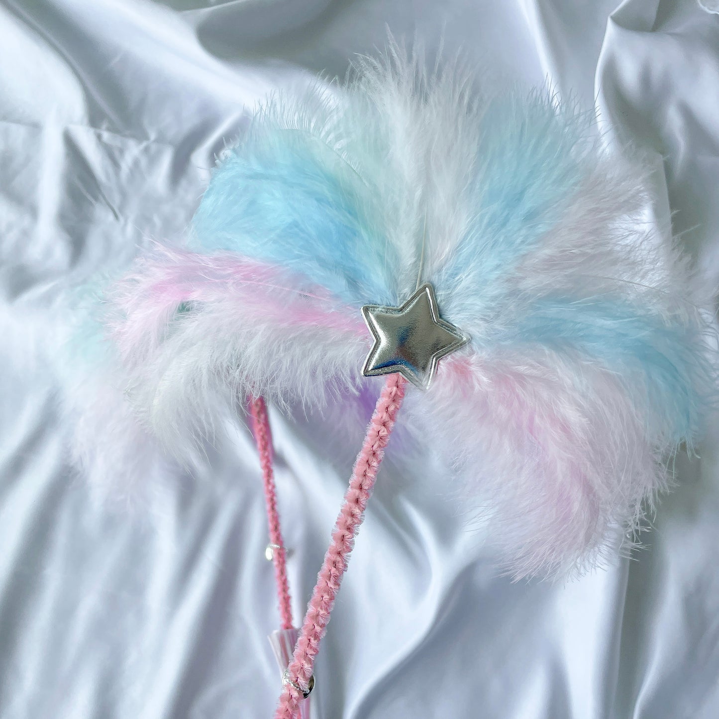 Colorful Feather Fan Teaser Wand Toy with Bells for Cats - Lil Wild Pets