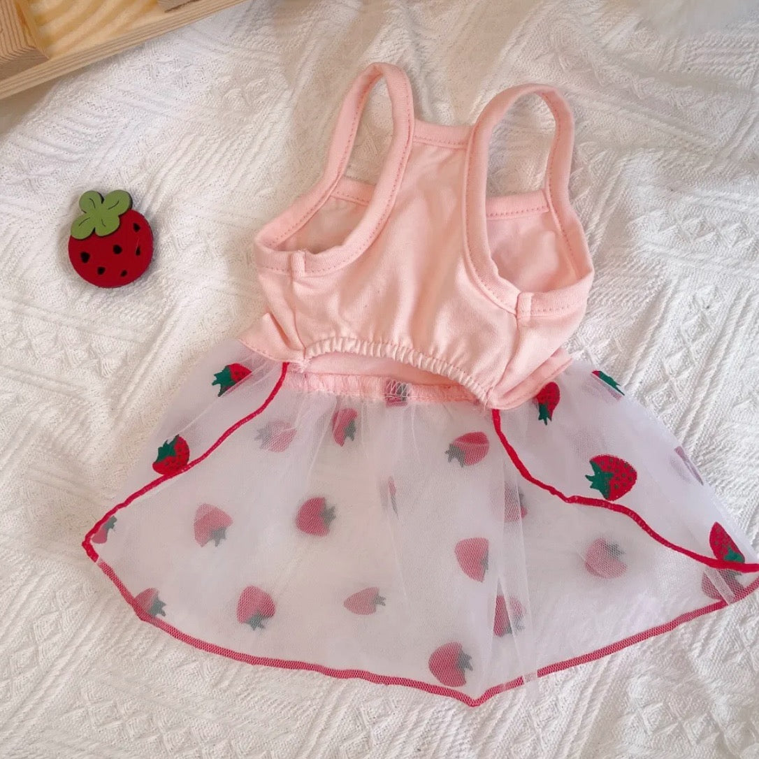 Pink Strawberry Princess Mesh Summer Dress for Cats and Dogs - Lil Wild Pets