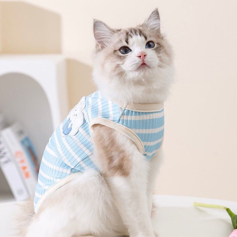 Blue Striped Bunny Tank Summer T-Shirt for Cats and Dogs - Lil Wild Pets