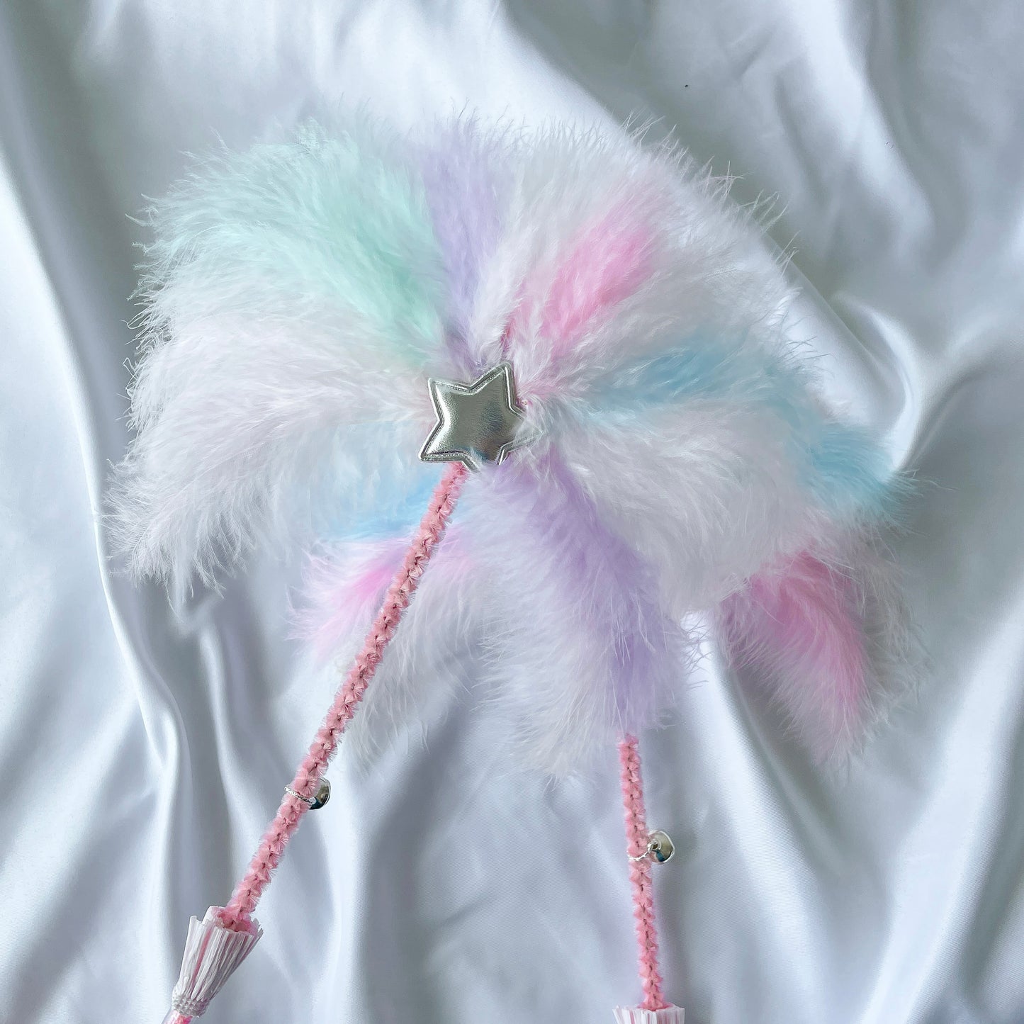 Colorful Feather Fan Teaser Wand Toy with Bells for Cats - Lil Wild Pets