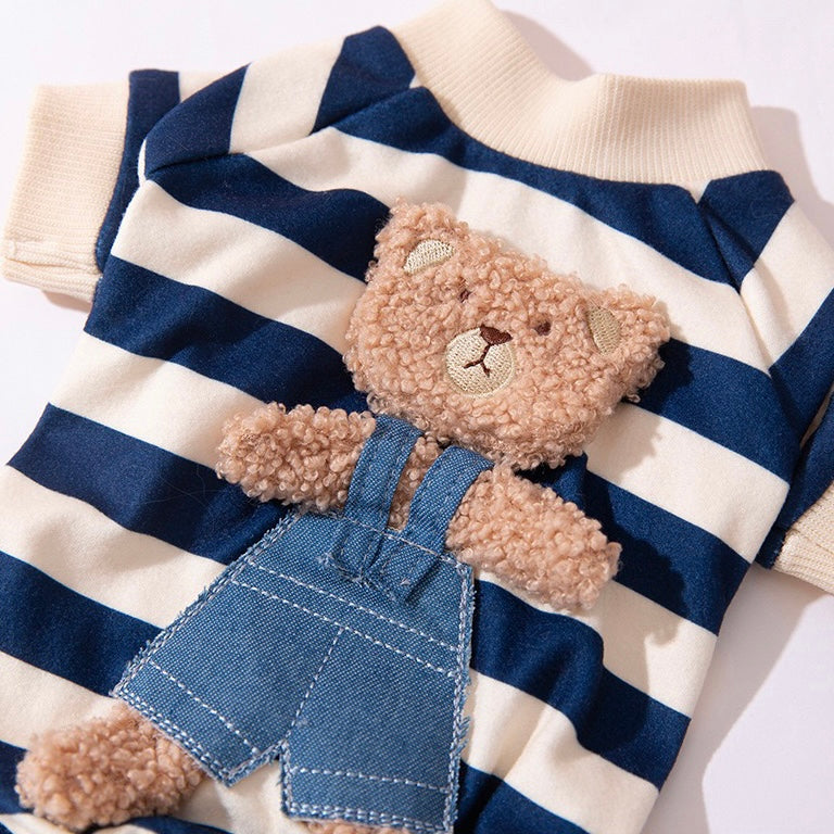 Teddy Bear Blue Stripe Soft Onesie Pajama T-Shirt for Cats and Dogs - Lil Wild Pets