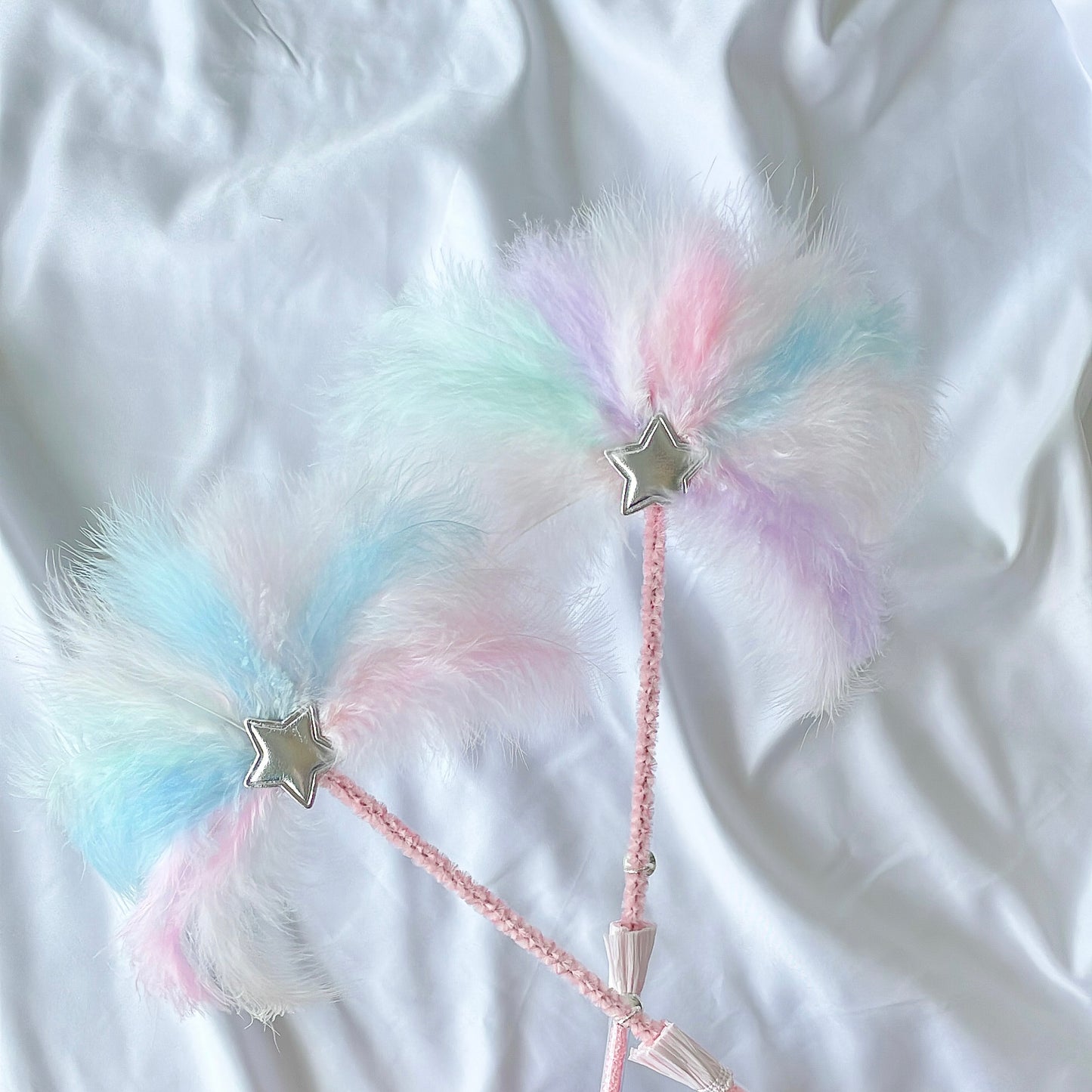 Colorful Feather Fan Teaser Wand Toy with Bells for Cats - Lil Wild Pets