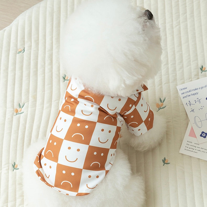 Brown Smily Face Checked Shirt for Cats and Dogs - Lil Wild Pets