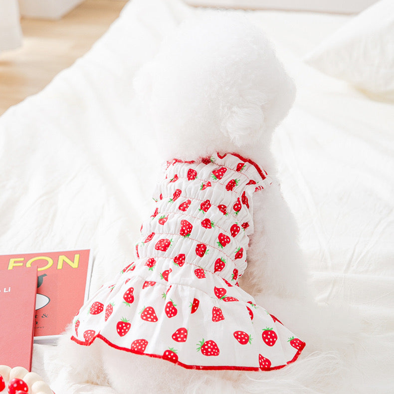 Pink Strawberry Pleated Cotton Princess Summer Dress for Cats and Dogs - Lil Wild Pets