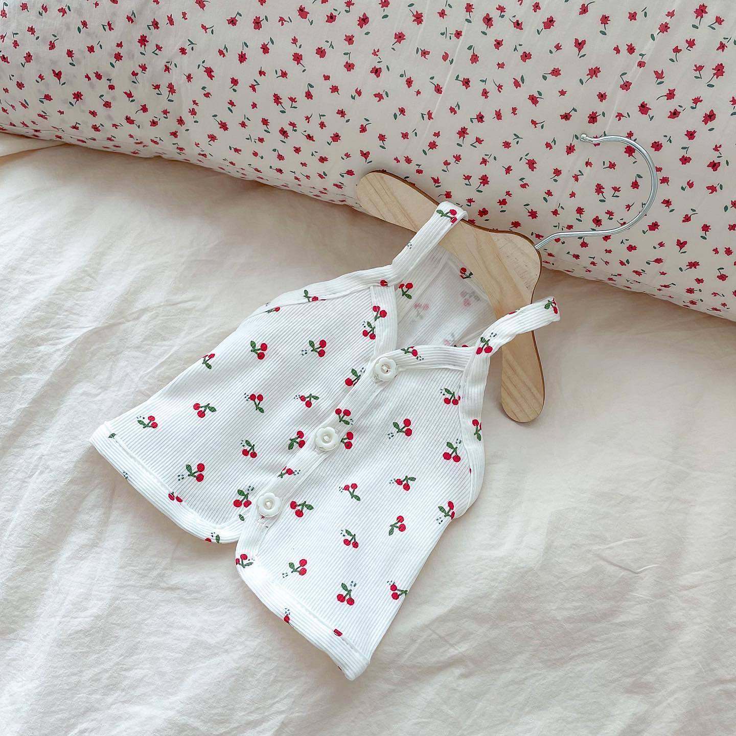 Cherry Print Button Up Tank Summer T-Shirt for Cats and Dogs - Lil Wild Pets