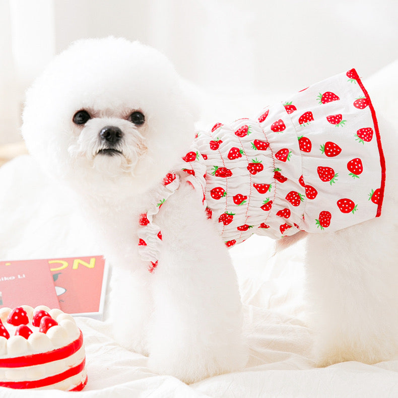 Pink Strawberry Pleated Cotton Princess Summer Dress for Cats and Dogs - Lil Wild Pets