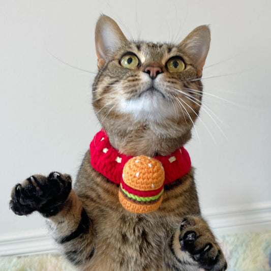 Knit Hamburger Handmade Crochet Pet Bib Accessory Collar for Cats and Dogs - Lil Wild Pets
