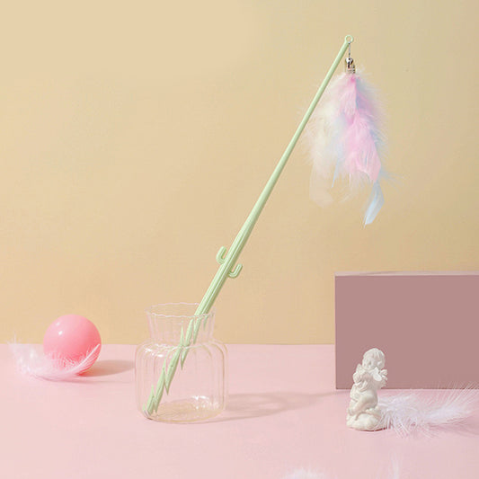 Corn & Cactus Teaser Wand Toy with Feathers for Cats - Lil Wild Pets