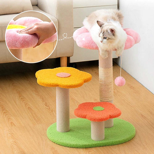 Flower Paradise Plush Cat Tree Scratching Post 22.5in - Lil Wild Pets