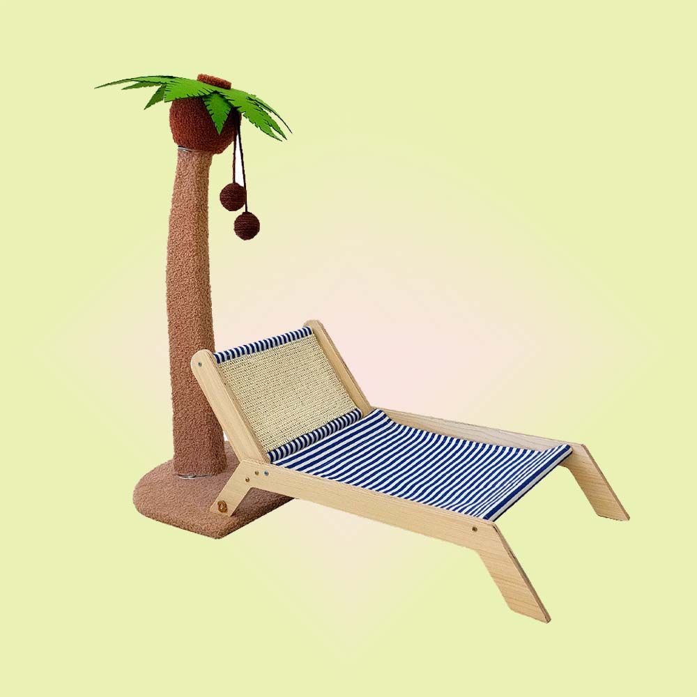 Palm Tree Cat Scratching Tree Post & Beach Chair Bed - Lil Wild Pets