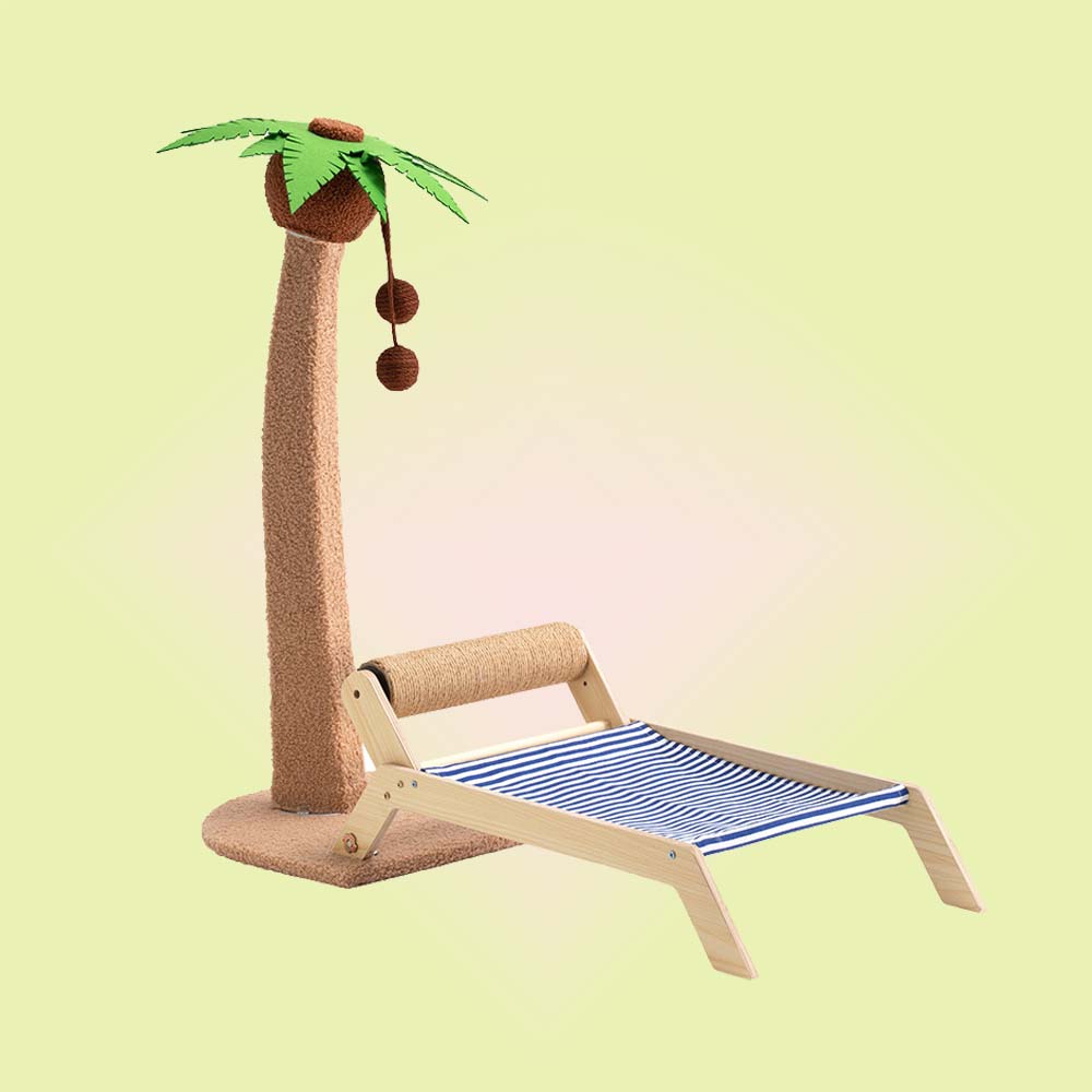 Palm Tree Cat Scratching Tree Post & Beach Chair Bed - Lil Wild Pets