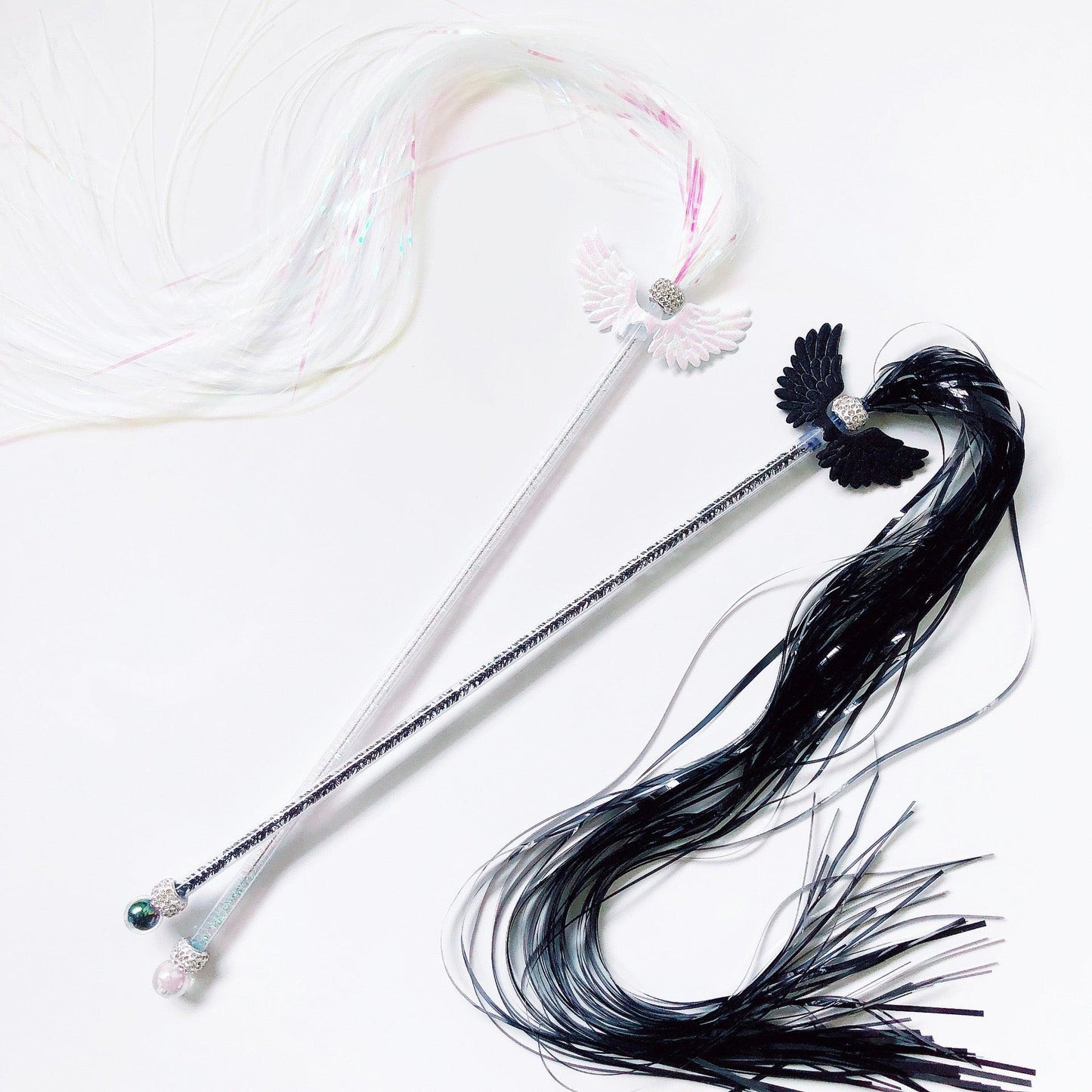 White & Black Angle Wing Teaser Wand Toy with Strings for Cats - Lil Wild Pets