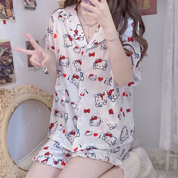 I Love Heart Hello Kitty Short Sleeves Pajamas - Lil Wild Pets