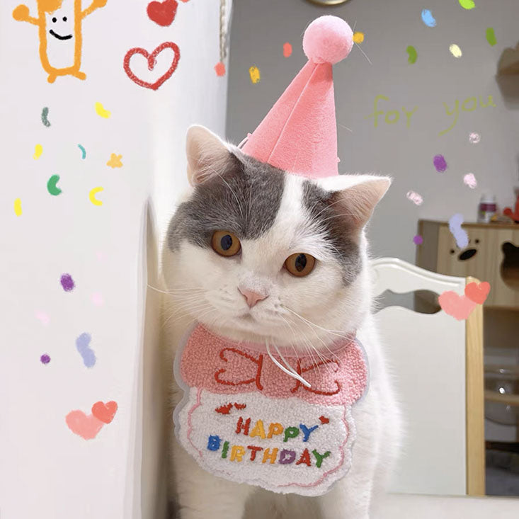 Pet Birthday Celebration Accessories Hat and Bib for Cats and Dogs - Lil Wild Pets