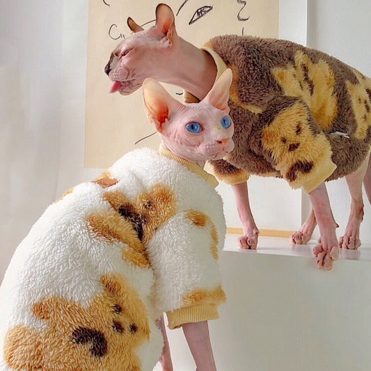 Teddy Bear Fleece Onesie Sweater for Sphynx and Devon Rex Cats - Lil Wild Pets
