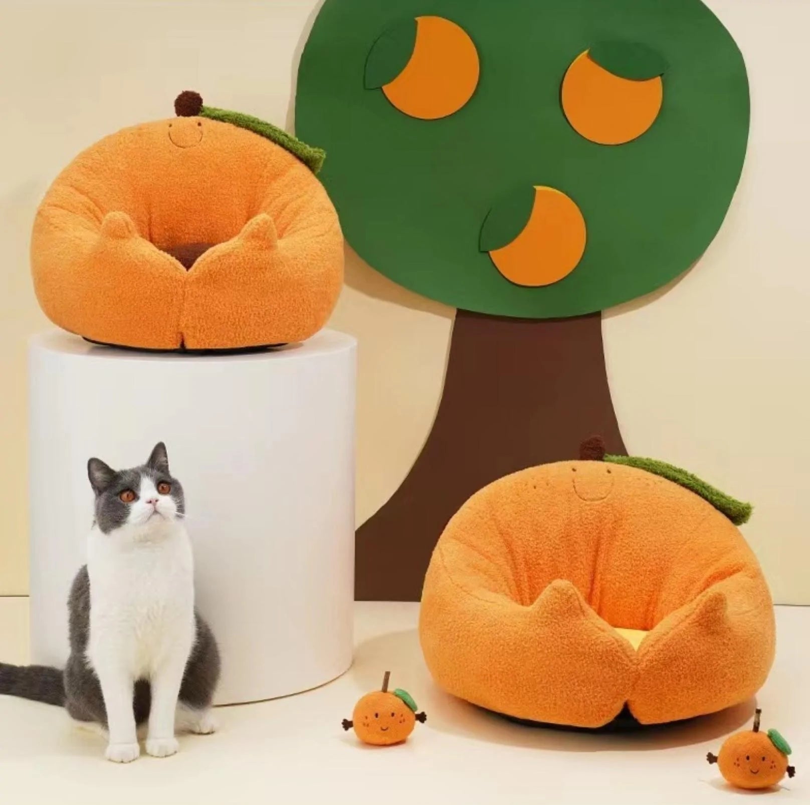 Fortune Orange Ultra-Soft Fur Bed for Cats and Dogs - Lil Wild Pets