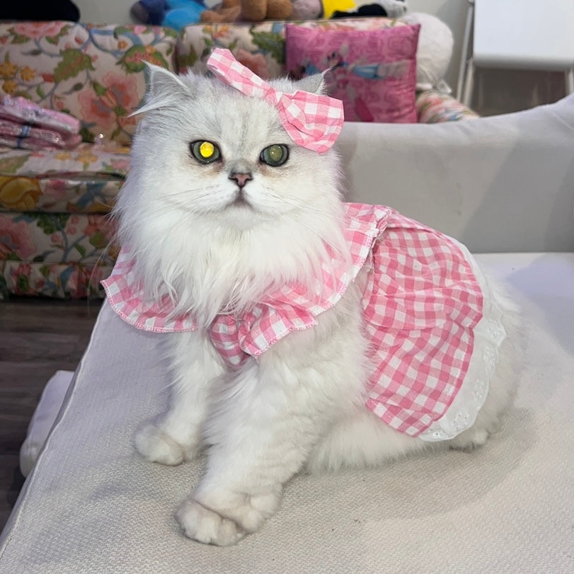 Barbie Pink Checkered Costume Dress for Cats and Dogs - Lil Wild Pets