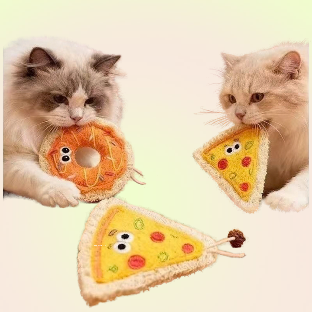 Silvervine Loofah Cat Dental Chew Toy – Pizza & Donut - Lil Wild Pets