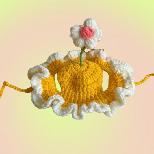 Pet Adjustable Knitting Hat with Ear Holes for Cats and Dogs - Yellow Flower - Lil Wild Pets