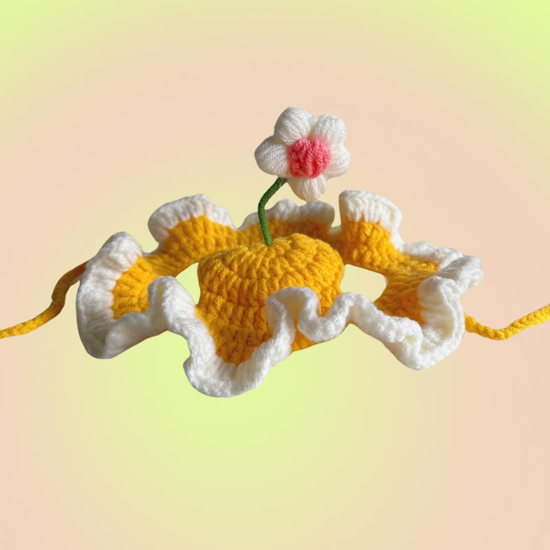 Pet Adjustable Knitting Hat with Ear Holes for Cats and Dogs - Yellow Flower - Lil Wild Pets