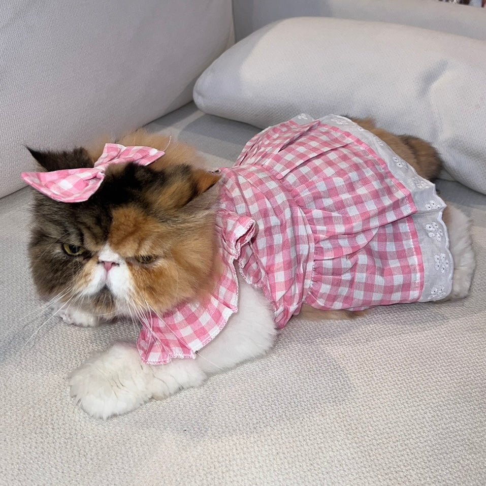 Barbie Pink Checkered Costume Dress for Cats and Dogs - Lil Wild Pets