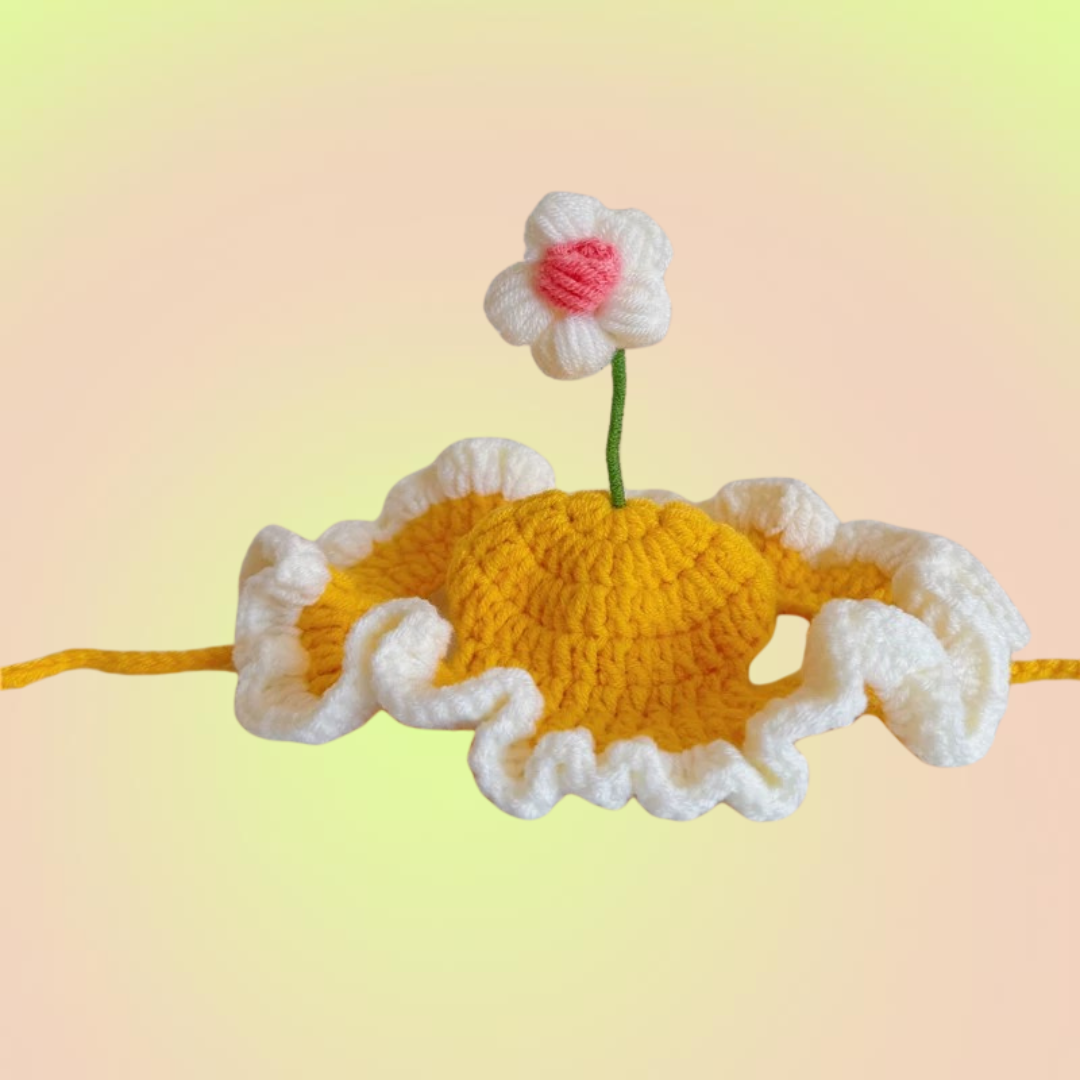 Pet Adjustable Knitting Hat with Ear Holes for Cats and Dogs - Yellow Flower - Lil Wild Pets