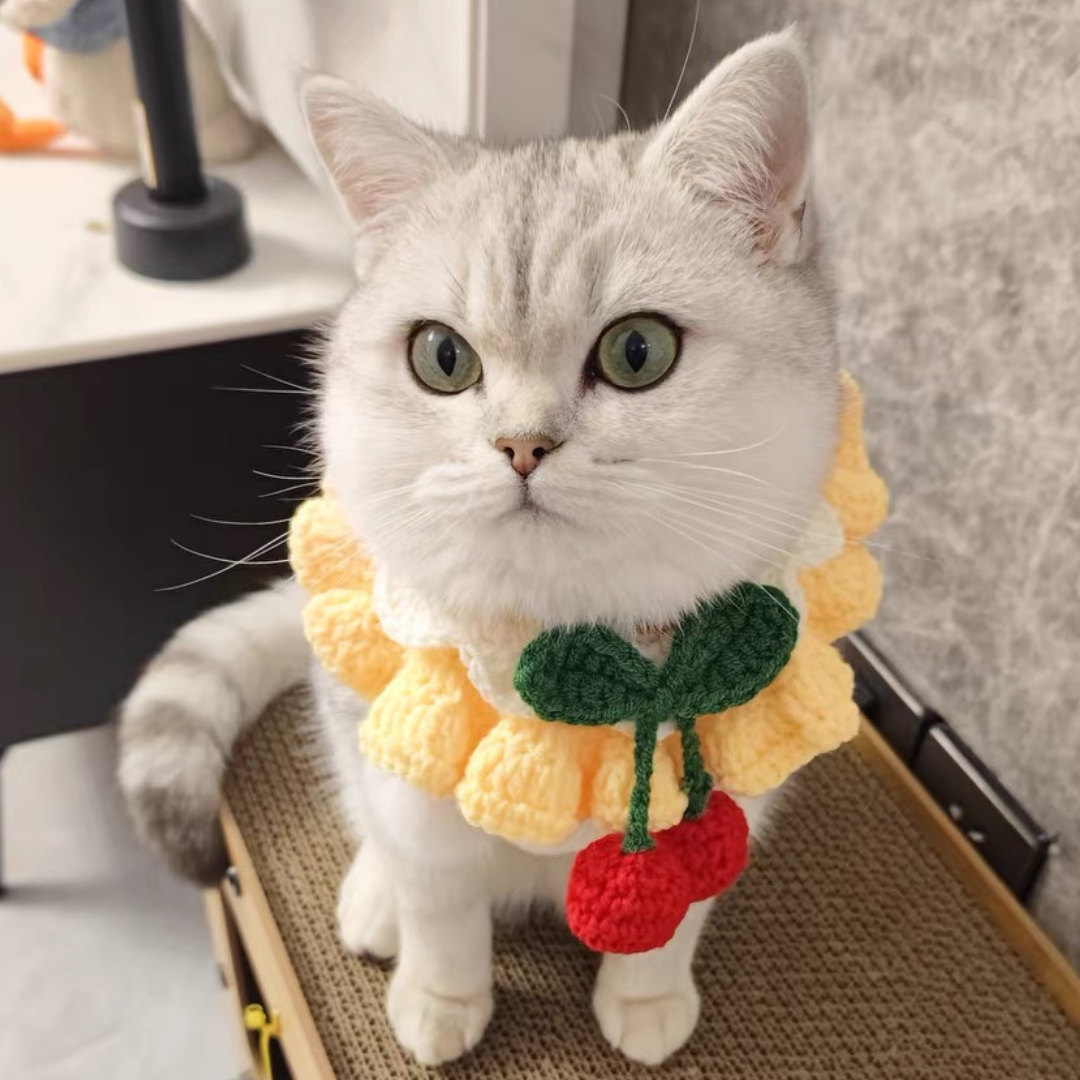 Handmade Knit Pink Cherry 🍒 Collar for Cats and Dogs