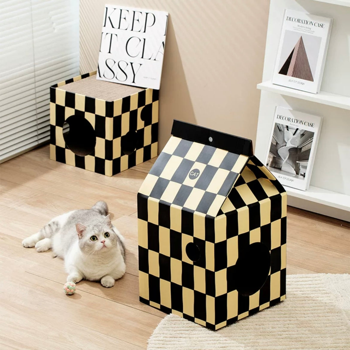 Cat Scratcher Milk Box House With Scratching Pad