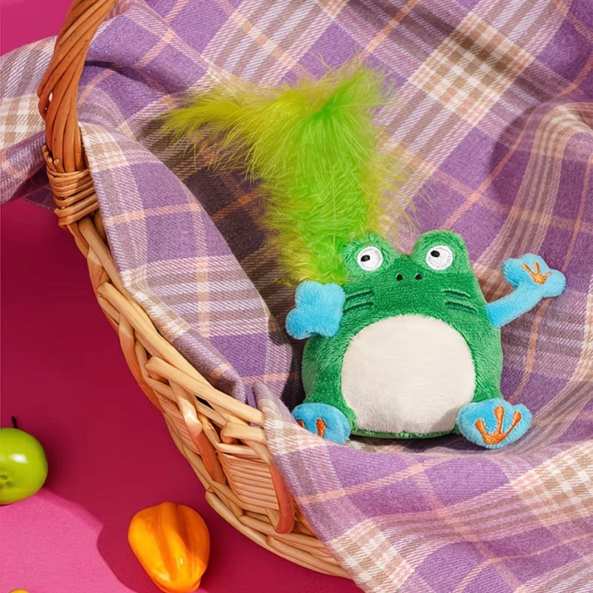 Touch-Activated Green Frog Catnip Feather Sound Cat Toy