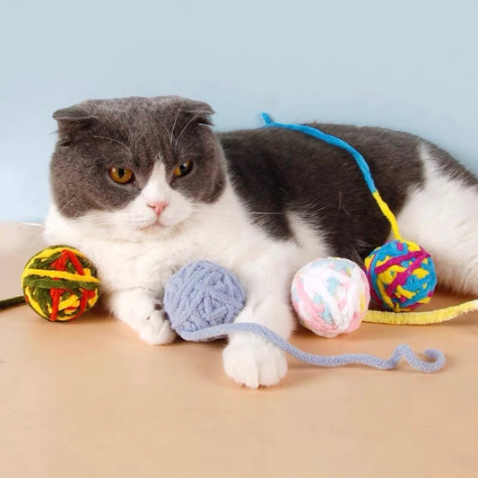 Long Tail Fuzzy Chaser Ball Cat Toy With Bells - 2pcs
