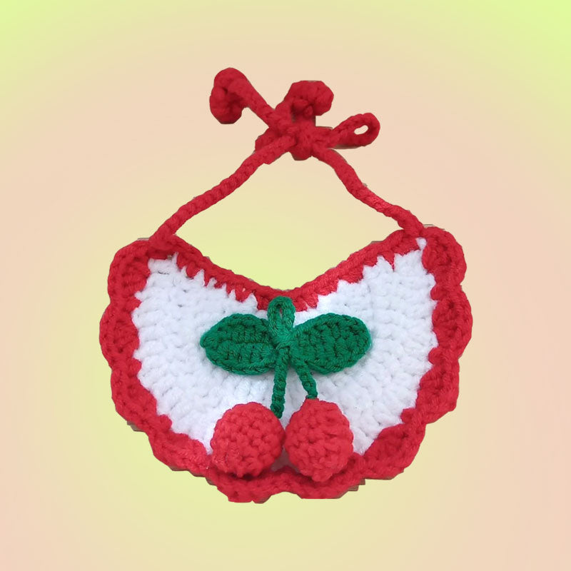 Cherry Knit Handmade Crochet Bib Accessory for Cats and Dogs - Lil Wild Pets