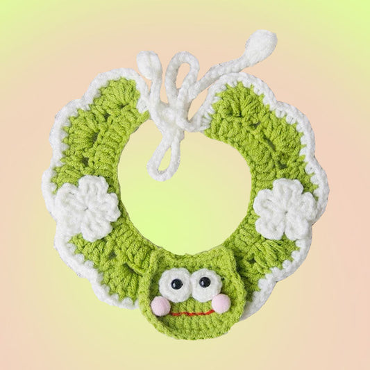 Green Froggy Knit Handmade Crochet Pet Bib Accessory Collar for Cats and Dogs - Lil Wild Pets